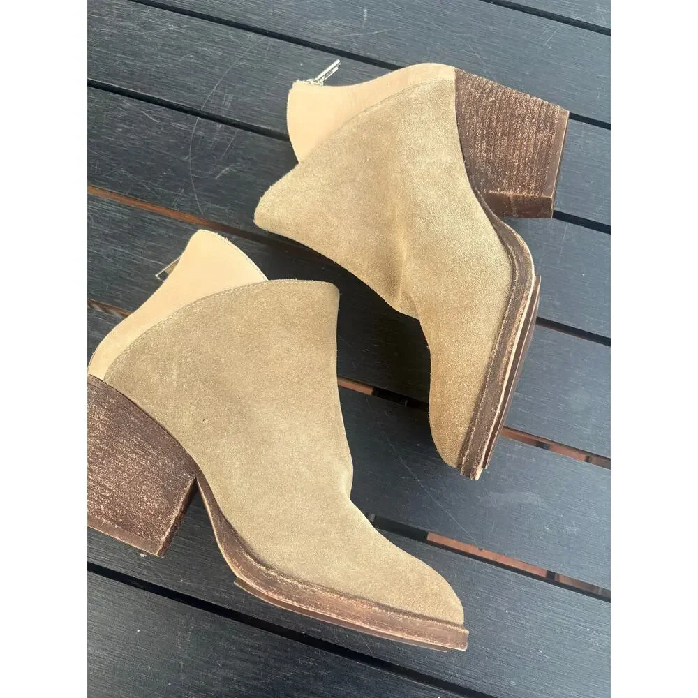 Chocolat Blu Calf Suede Leather Ankle Boots Size 7 Taupe Western Booties